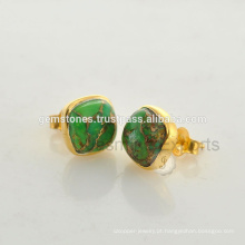 Venda Por Atacado Vermeil Gold Plated Gemstone Jewelry Fabricante Natural Green Copper Turquoise Gemstone Earrings Fornecedores